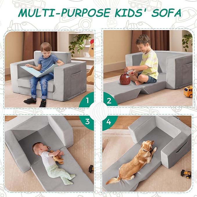 Kids Couch, 2-in-1 Toddler Chair Comfy 1-3 Years Old, Convertible Kids Chair - Image 6