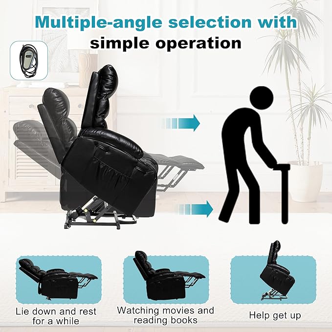 Recliner Chair Power Lift Massage Chair Full Body 21" Large Size Electric - Image 6