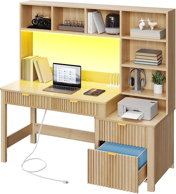 YITAHOME Computer Desk with Hutch and Drawers, Gaming Desk with Power Outlets & - Image 3