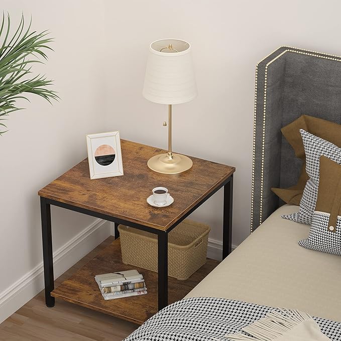 Homieasy Side Table 20 Inch Square, 2-Tier Coffee Tea End Table Nightstands - Image 6