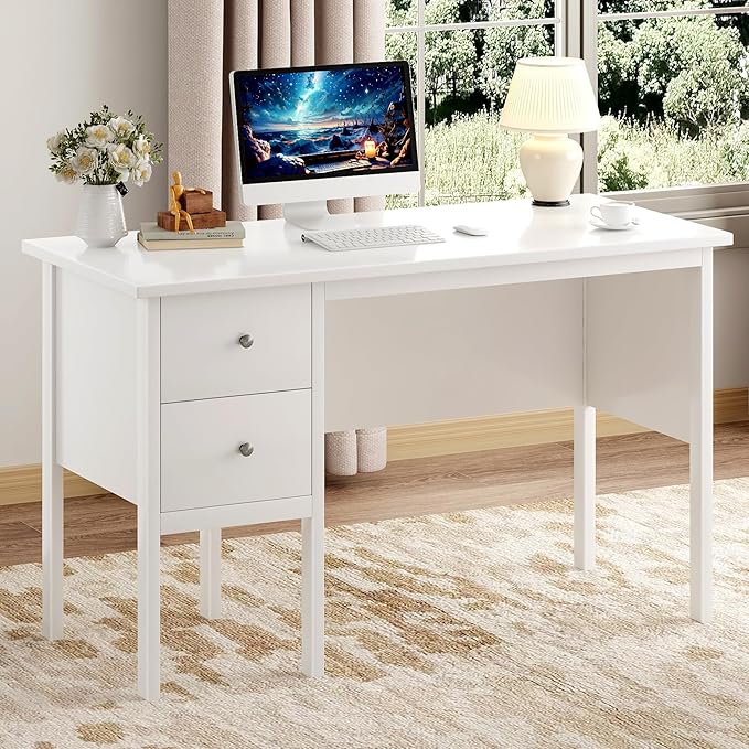 BHG Computer Desk with Drawers, Modern White Home Office Desk with Storage by BHG