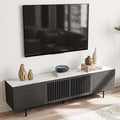 POVISON Mid Century Modern Sintered Stone TV Stand, Slatted Media Console TV by POVISON