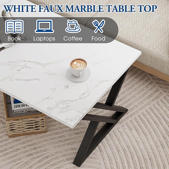 Coffee Table White Living Room Center Table, Simple Modern Faux Marble - Image 6