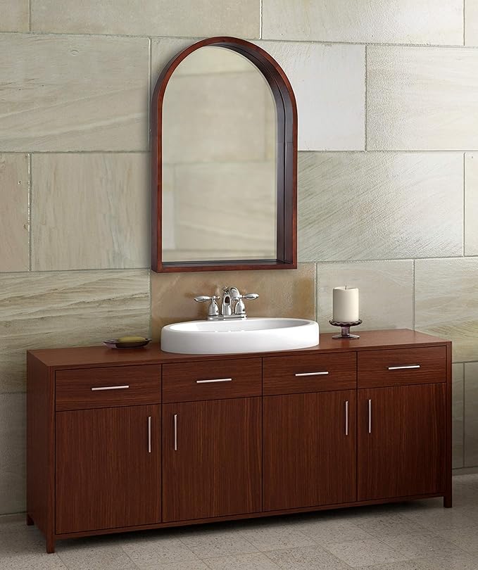 Kate and Laurel Hutton MidCentury Modern Farmhouse Arch Mirror, Walnut Brown - Image 4