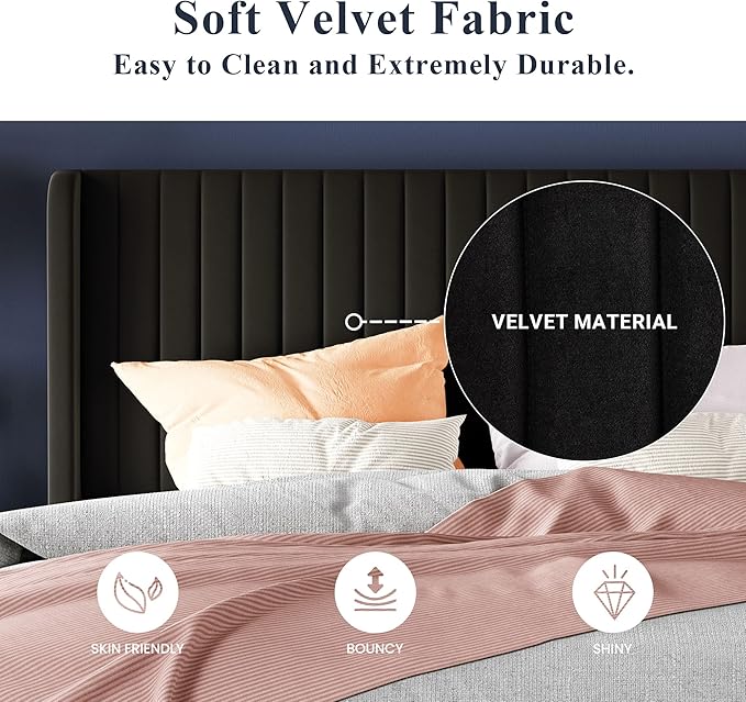 Allewie Full Size Velvet Bed Frame/Vertical Channel Tufted Wingback - Image 5