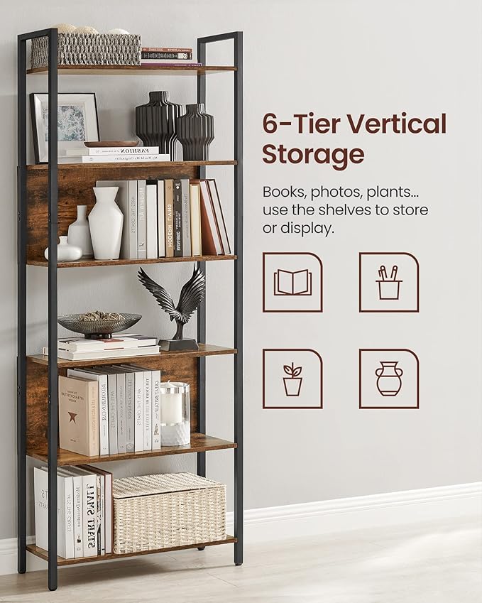 VASAGLE 6-Tier Bookshelf, Book Shelf, Industrial Bookcase, - Image 6