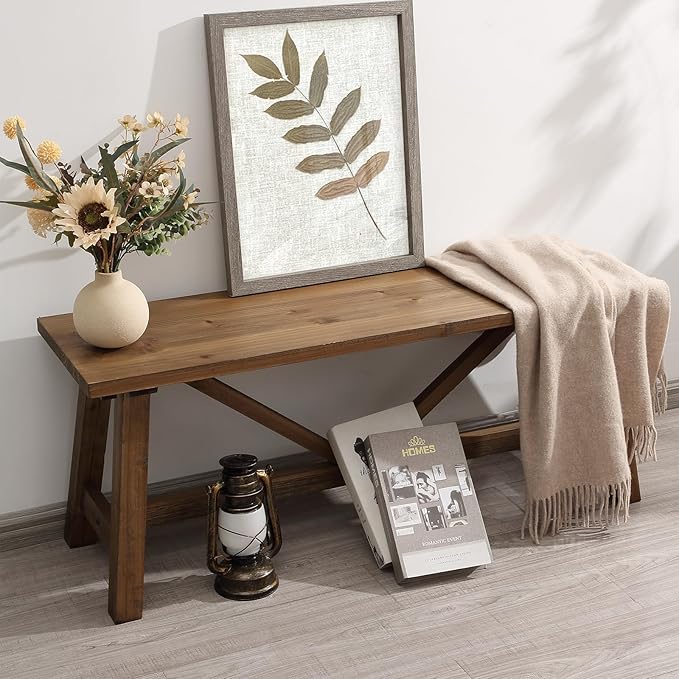 Wnutrees 43" Farmhouse Wood Bench, Narrow Bench, Long Bench Seat by Wnutrees