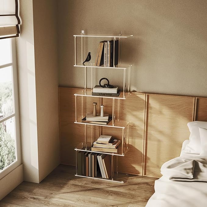 Acrylic Geometric Bookshelf, 6-Tier Clear Bookcase, S Shaped Bookshelf - Image 6