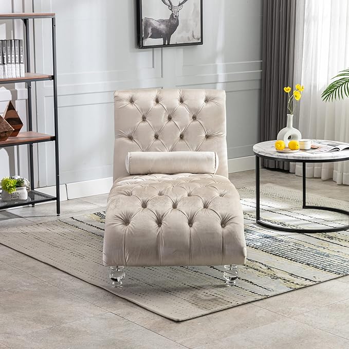 HomSof Modern Armless Velvet Chaise Lounge Indoor Chair - Image 3