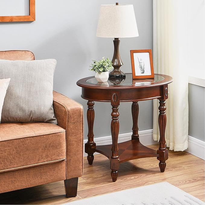 LEEMTORIG Oval Round Glass End Table, 2-Tier Solid Wood Glass Top End Side - Image 6