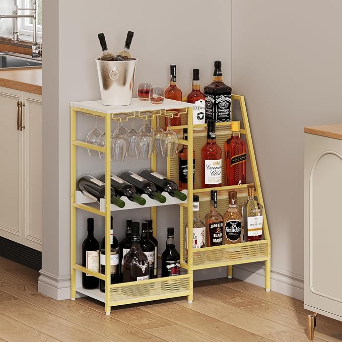 Gold Liquor Stand with Glass Holder, Mini Bar Table - Image 7