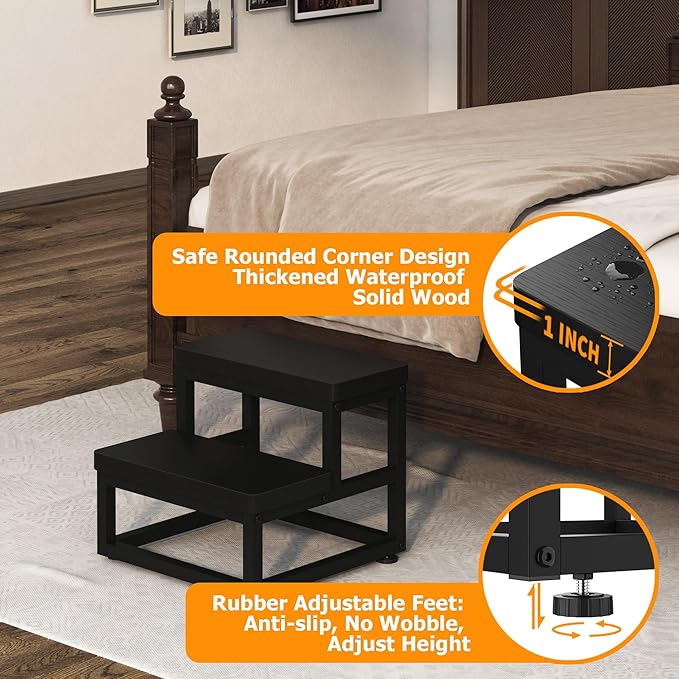 Step Stools for Adults Kids, Heavy Duty Stepping Stools Wooden Bed Step Stools - Image 2