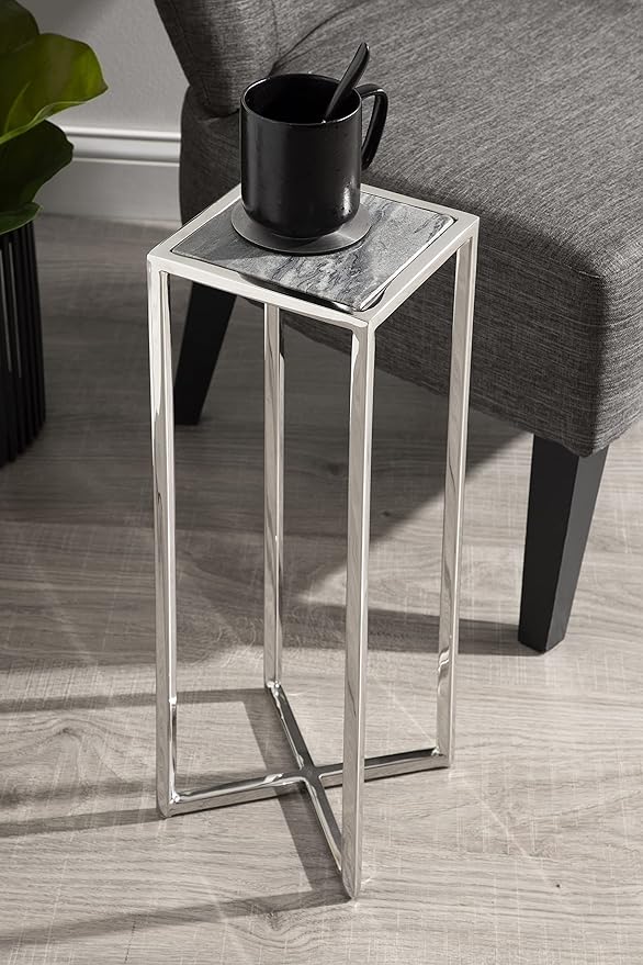 Kate and Laurel Jaspur Modern Drink Table, Decorative Glam Marble Accent Table - Image 7