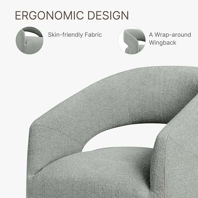 Upholstered Dining Chairs with Casters No Assembly Modern Barrel Armchair with - Image 5