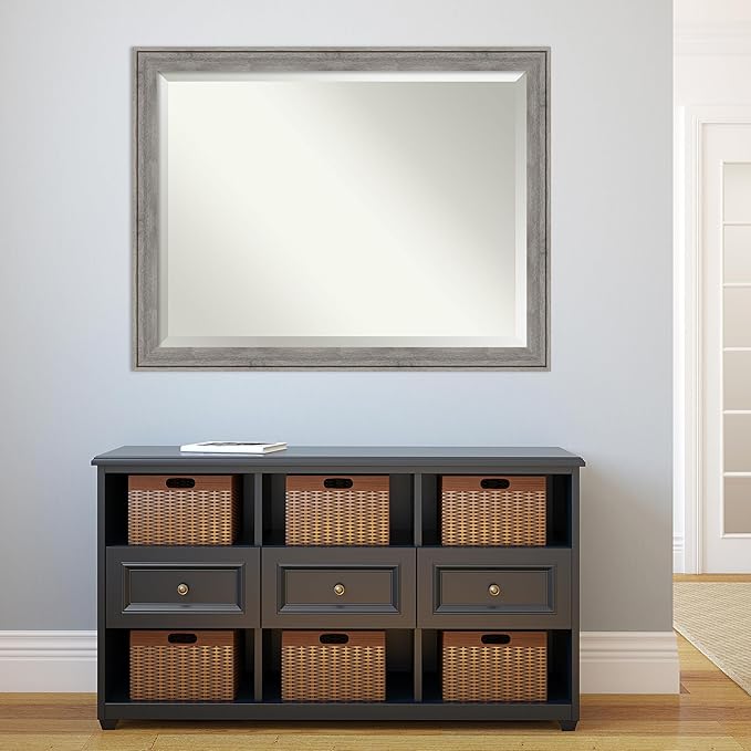 Amanti Art Grey Wall Mirror 35x45 Regis Barnwood Grey Rectangle Bathroom Mirror - Image 6