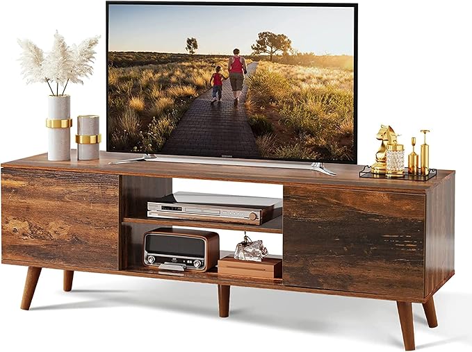 WLIVE TV Stand for 55 60 inch TV, Mid Century Modern TV Console, Entertainment by WLIVE