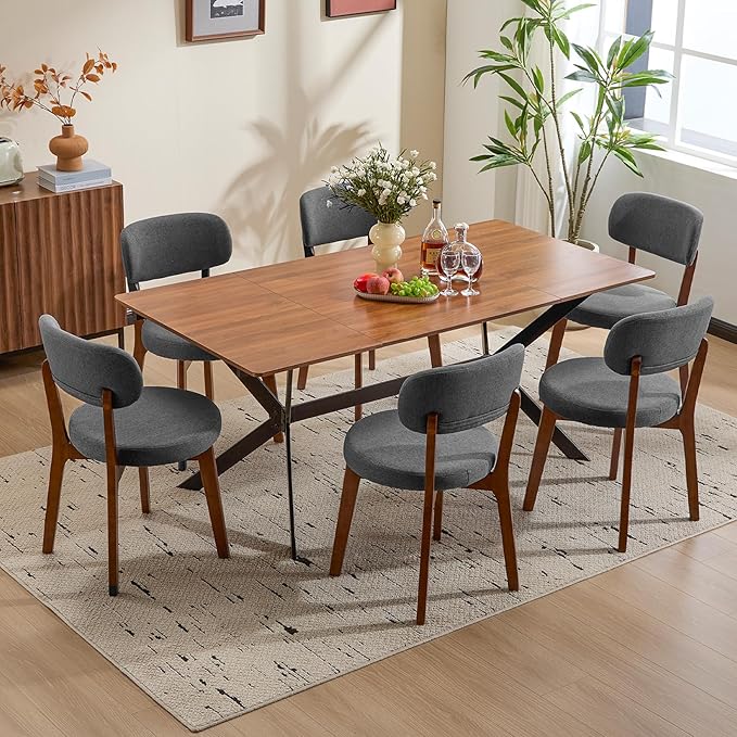 Furniliving Wooden Dining Chairs Set of 2, Mid-Century Modern Linen Upholstered - Image 9