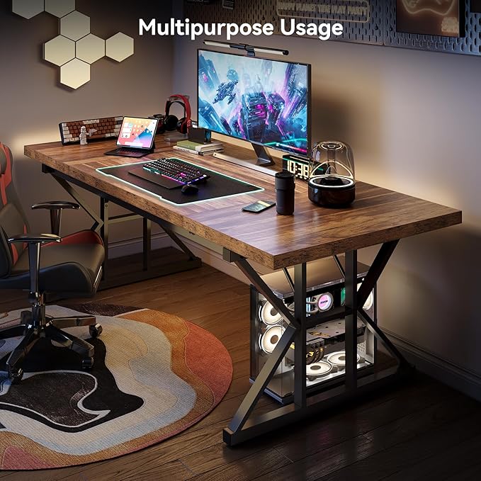 LITTLE TREE 70.8-Inch Office Desk, Wooden Executive Office Desk, Modern Work - Image 7