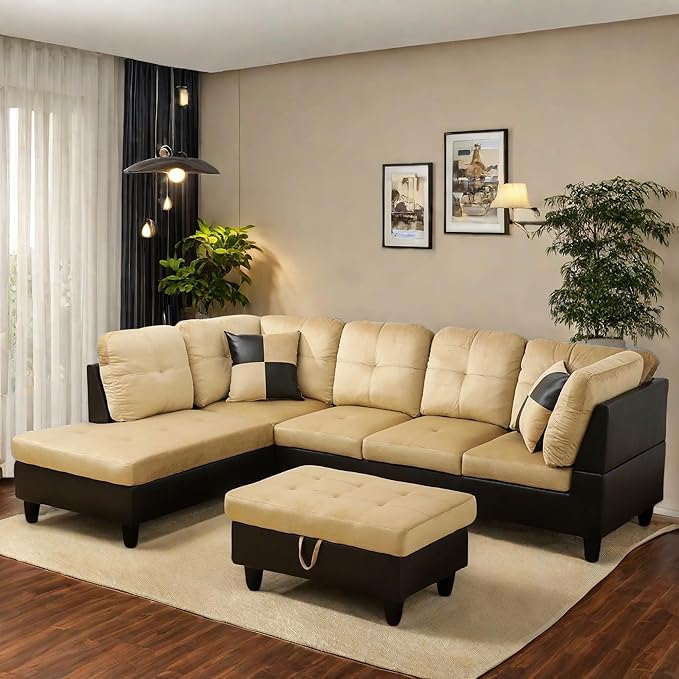 L Shaped Sectional Couch with Otttoman, Apartments by FONTOI