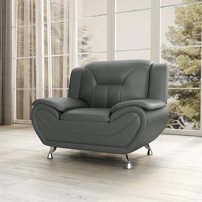 Container Furniture Direct Michael Modern Faux Leather Upholstered Stainless - Image 5