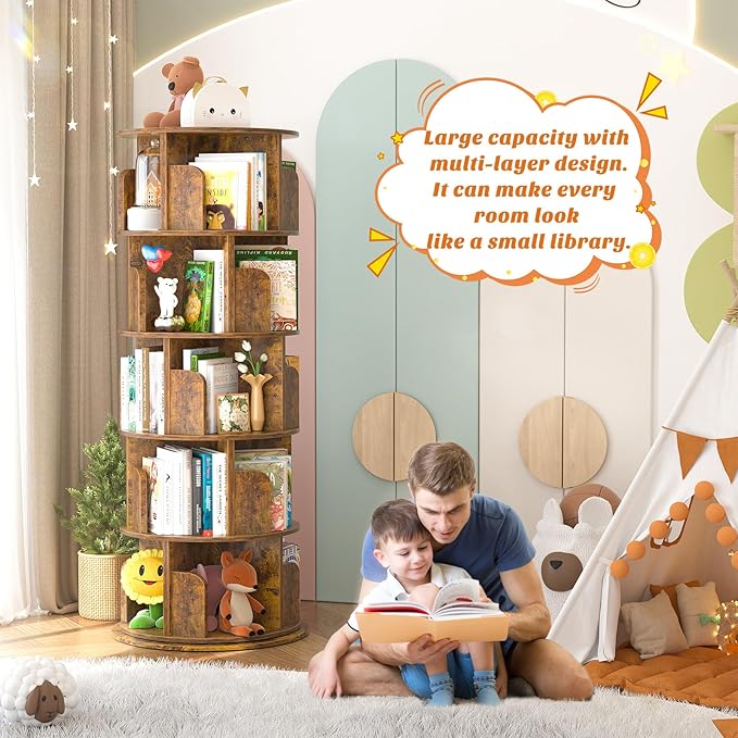Aheaplus Rotating Bookshelf, 360 Display Wood Spinning Bookshelf Tower - Image 5