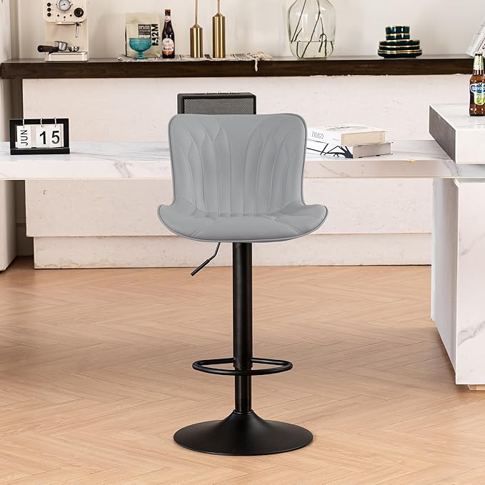 YOUNIKE Single Grey Bar Stools Modern Swivel Counter Height Bar Chair by YOUNIKE
