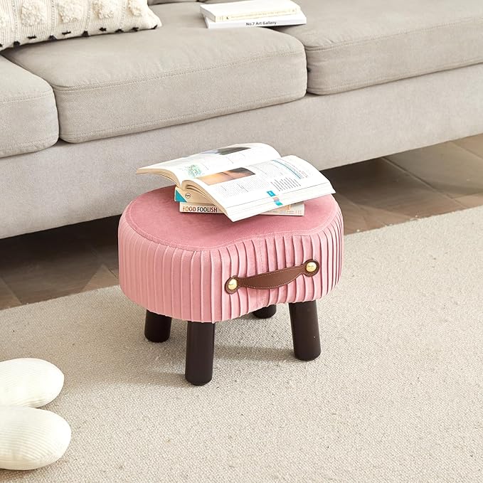 Small Footstool with Handle, Velvet Ottoman Foot Rest with Padded Seat - Image 7
