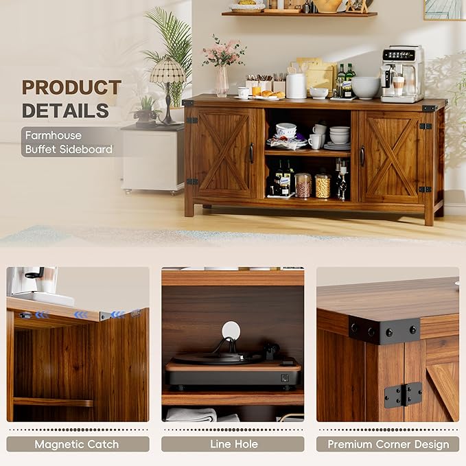 YESHOMY Farmhouse Buffet & Sideboard, Wood Coffee Bar - Image 6