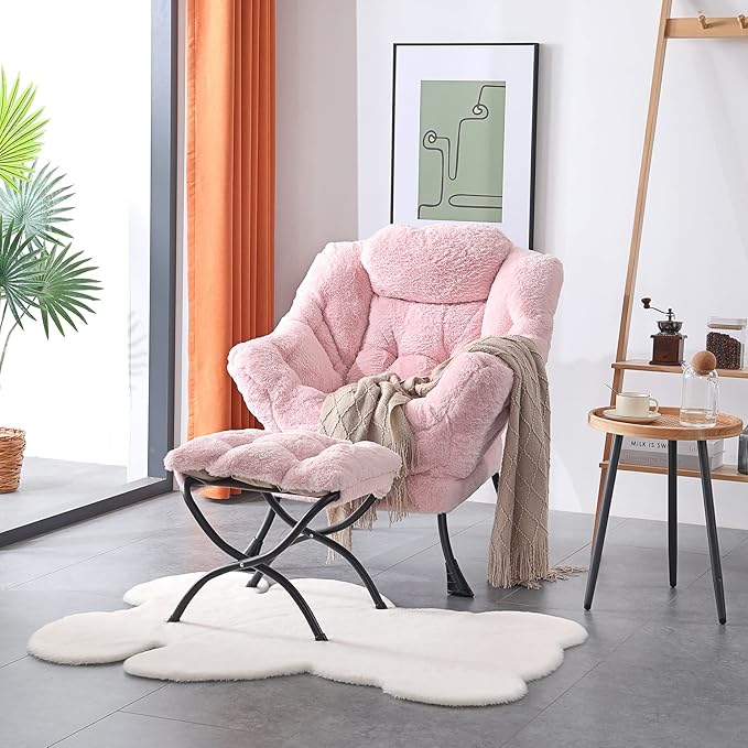 LITA Lazy Chair with Ottoman, Modern Accent Leisure Upholstered Sofa, - Image 4