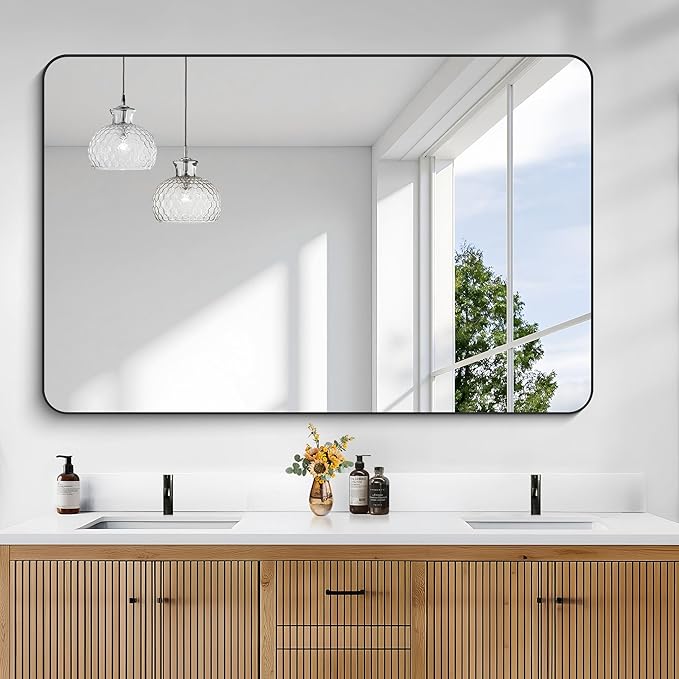 KOCUUY 55x36 Black Bathroom Mirror, Large Matte Black Vanity Mirror, Tempered - Image 6