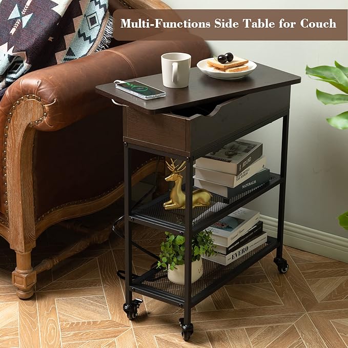 Hadulcet End Table with Charging Station & Rotating Top, Couch End Table - Image 6