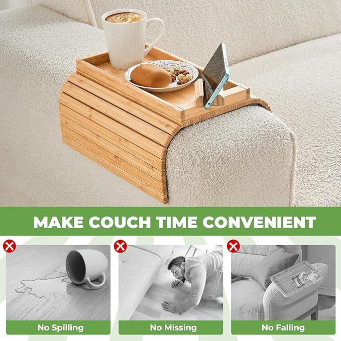 Bamboo Sofa Arm Tray, Anti Falling Couch Arm Tray Armrest Table - Image 8