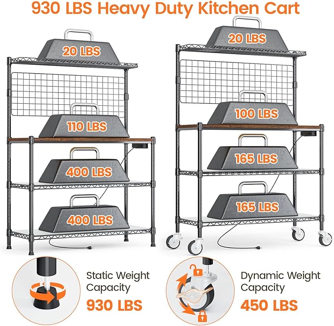 Leteuke Bakers Rack with Power Outlet & Storage, 36 Inch Microwave Stand - Image 7