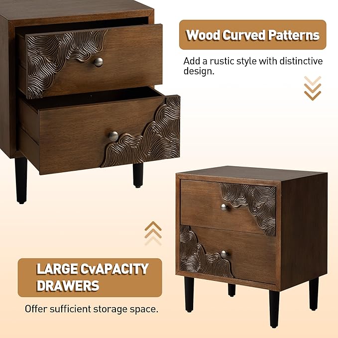 COSIEST Modern Nightstand with 2 Storage Drawers, Mid Century End Table - Image 6