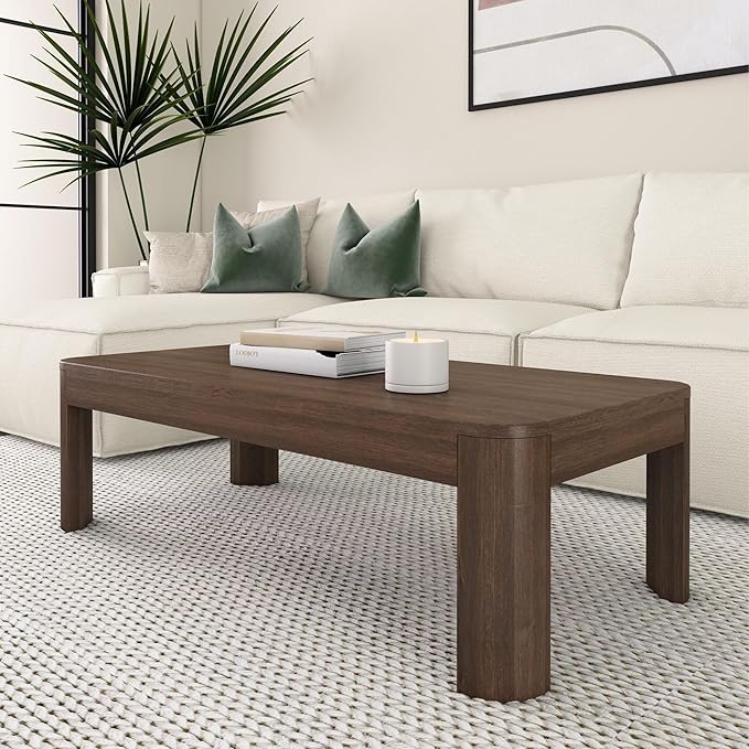 Plank+Beam Modern Rounded Coffee Table, 48 Inch, Solid Wood Contemporary Center by PlankBeam