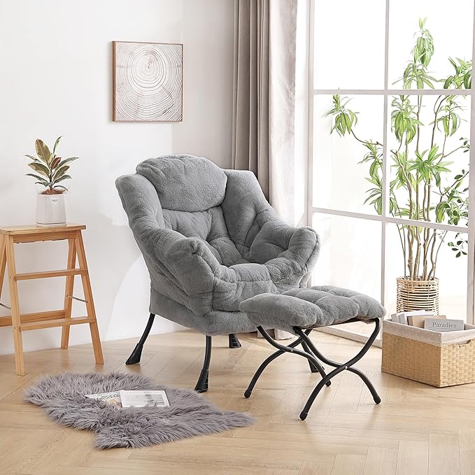 LITA Lazy Chair with Ottoman, Modern Accent Leisure Upholstered Sofa, - Image 4