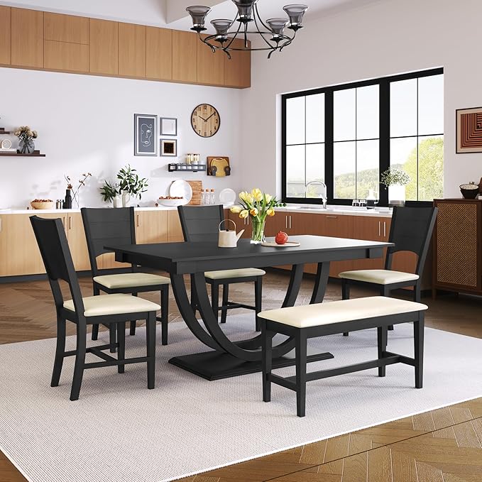 Ball & Cast Dining Table Set for 6, 6-Piece Kitchen Table Set W/ 1 Bench & 4 - Image 2
