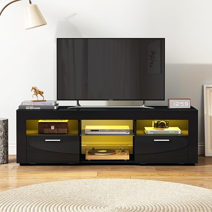 55" TV Stand for Living Room, High-Gloss Entertainment Center for 55 Inch TV - Image 7