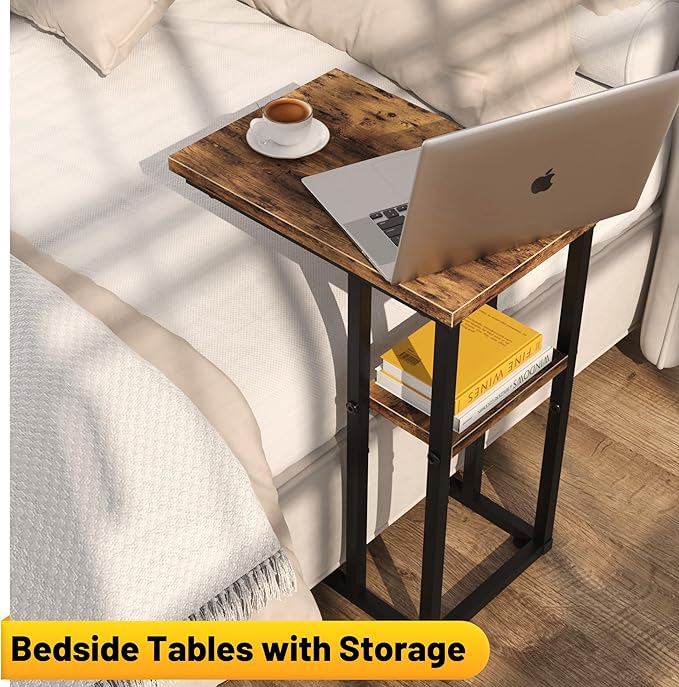 C Shaped End Table with Metal Frame, 2 Tier Sturdy C Table Side Table - Image 5