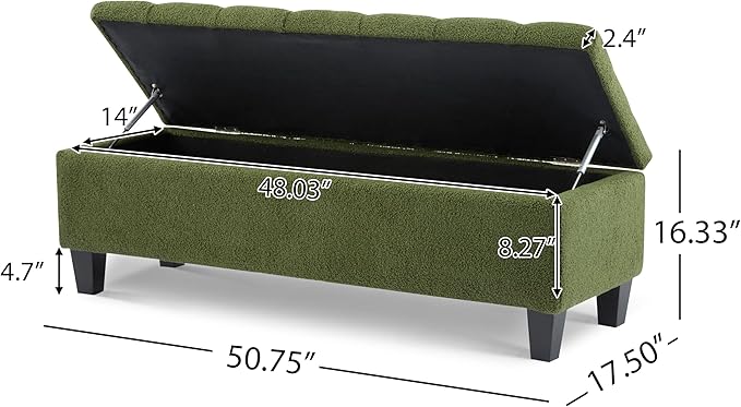 Christopher Knight Home Ottilie Boucle Fabric Storage Ottoman Bench, Wooden - Image 2