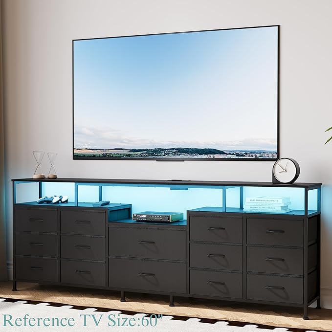 70.9" W Large TV Stand for 65/75/80 inchs TVs, 14 Drawer Long Dresser - Image 2