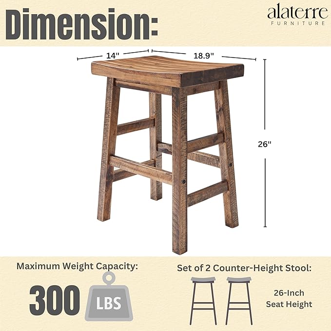 Alaterre Furniture Durango 26-Inch Industrial Wood Counter-Height Stools – Set - Image 3