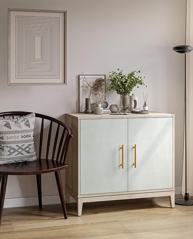 Sango Shagreen 2-Door Cabinet, Natural Finish Storage Cabinet - Image 3