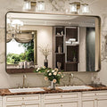 Bronze Bathroom Mirror 55x36 Inch, Brushed Bronze Metal Frame Mirror by JISOSO