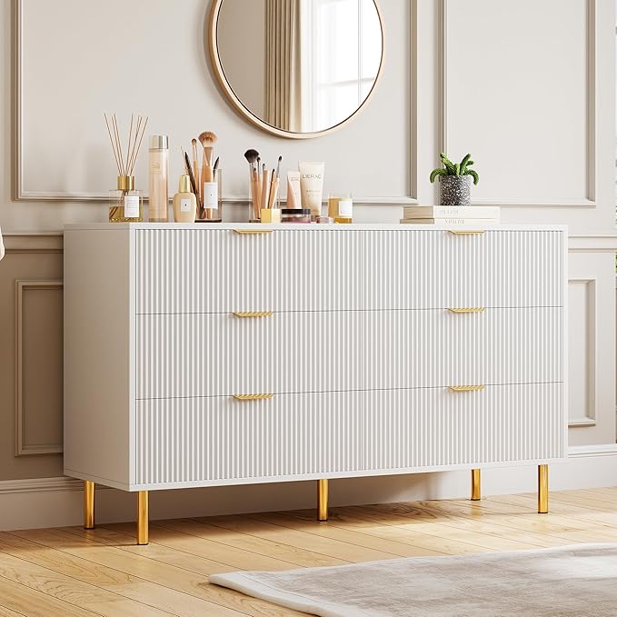 GarveeHome White Dresser, Modern 6 Drawer Dresser by GarveeHome