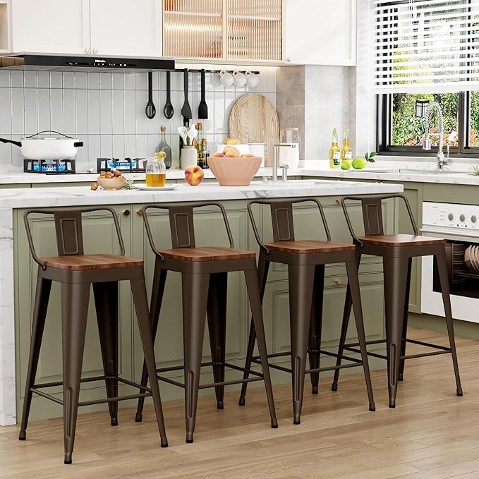 WENTMENT Bar Stools Set of 4 Counter Height Bar Stools Metal Barstools - Image 4
