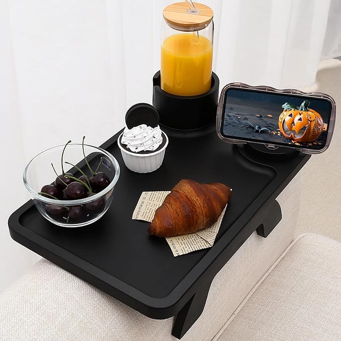 Nnewvante Couch Cup Holder, 3 in 1 Large 15.36"x9.85" Bamboo Couch Arm Table by Nnewvante