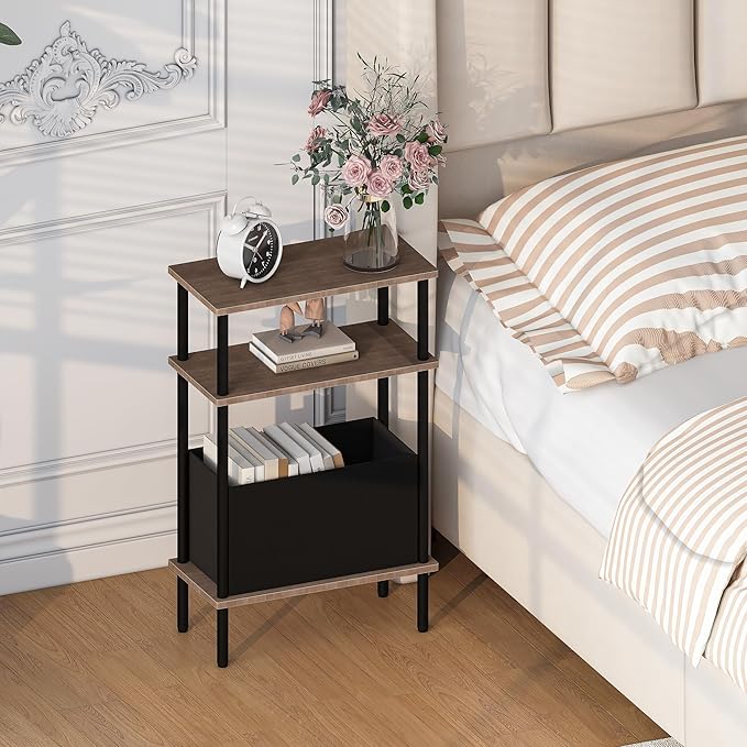 Narrow Side Table with Fabric Basket, End Table - Image 2