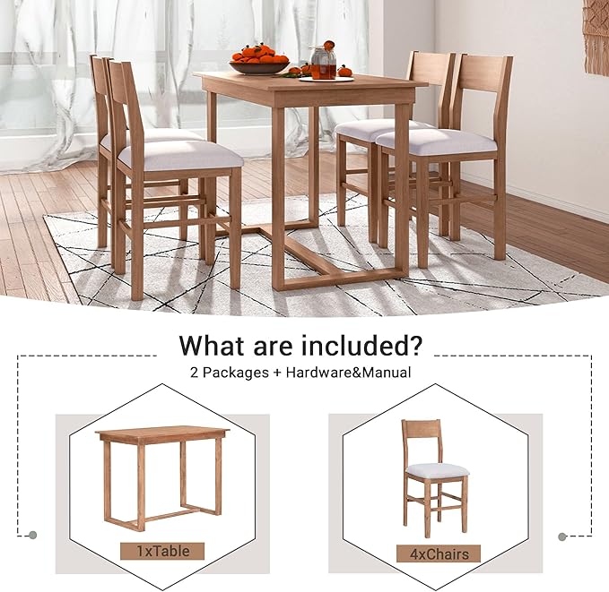 Merax Farmhouse Counter Height 5-Piece Dining Set - Image 3