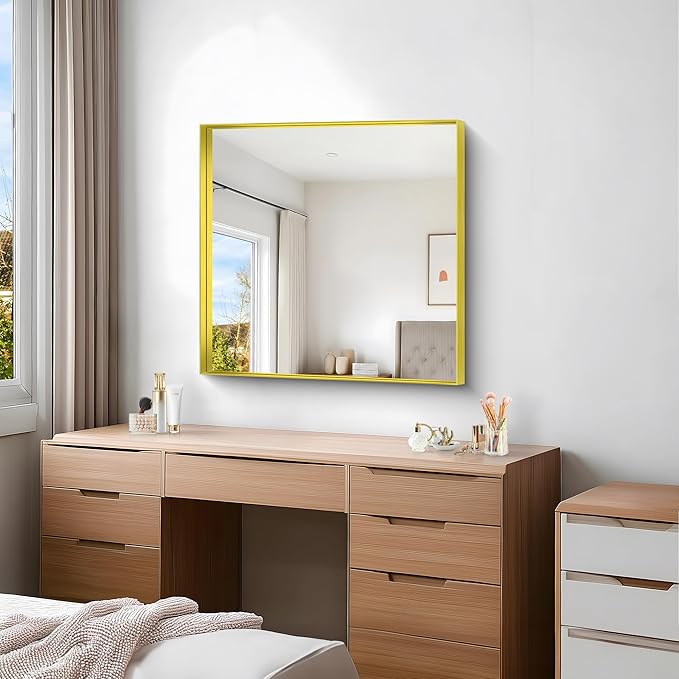 Gold Bathroom Mirror, 30x30 Inch Rectangular Framed Mirror, Large Wall Mounted - Image 8